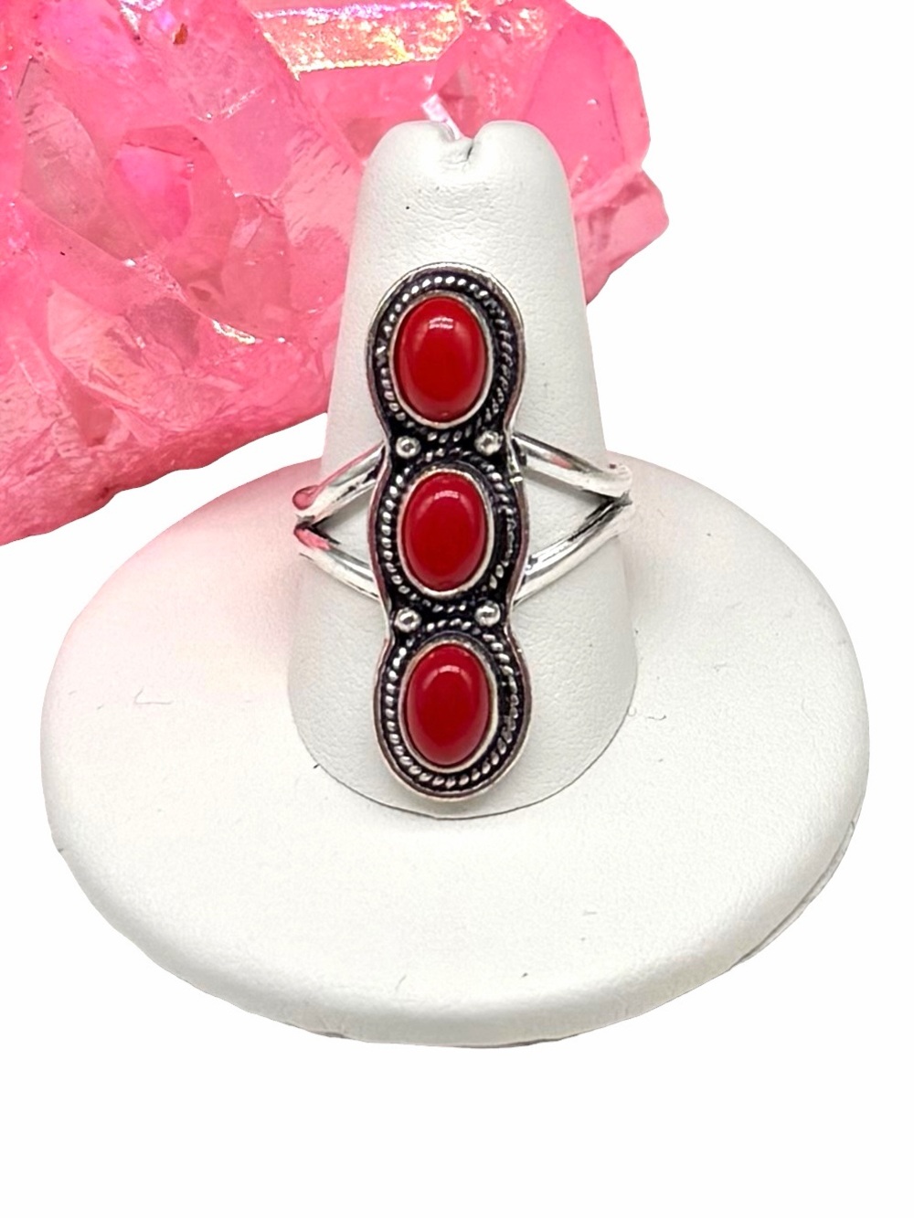 Red Coral Ring Size 9 925 Sterling Silver Overlay